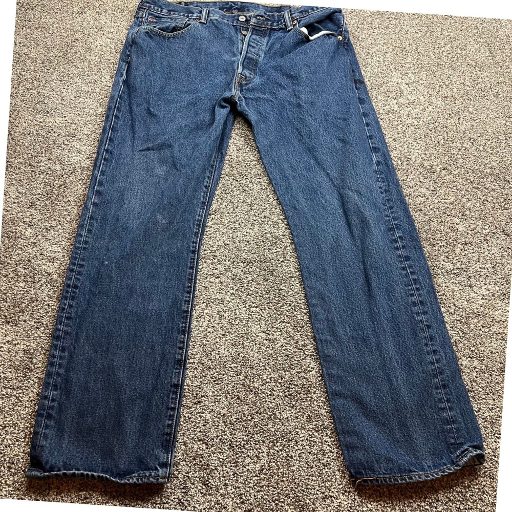 Levi Strauss 501 Jeans Mens 36X30 Button Fly Blue Denim Straight Leg